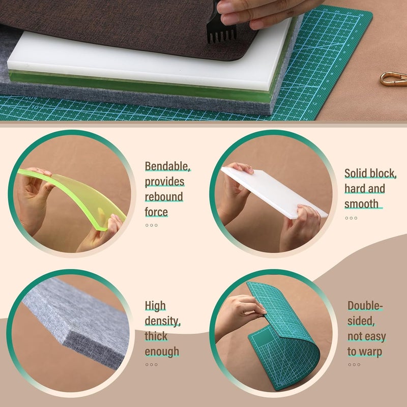 Yizzvb 4 Pcs Leather Punch Pads, Leather Cutting Mat, Sound Absorbing Pad and A4 Self Healing Cutting Mat, Punching Tools for DIY Craft Lovers - Image 4